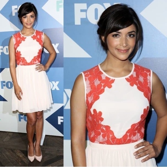 Ted BAKER London Neon Orange Chiffon White Lace Fit & Flare Vember Mini Dress - Picture 15 of 16